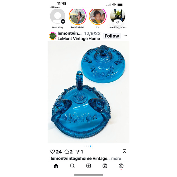 WESTMORELAND ARGONAUT SHELL & DOLPHIN TEAL BlueFOOTED GLASS CANDY DISH W/ Lid - Picture 10 of 15